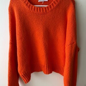 Frame Denim Vibrant Orange Crew Neck Sweater